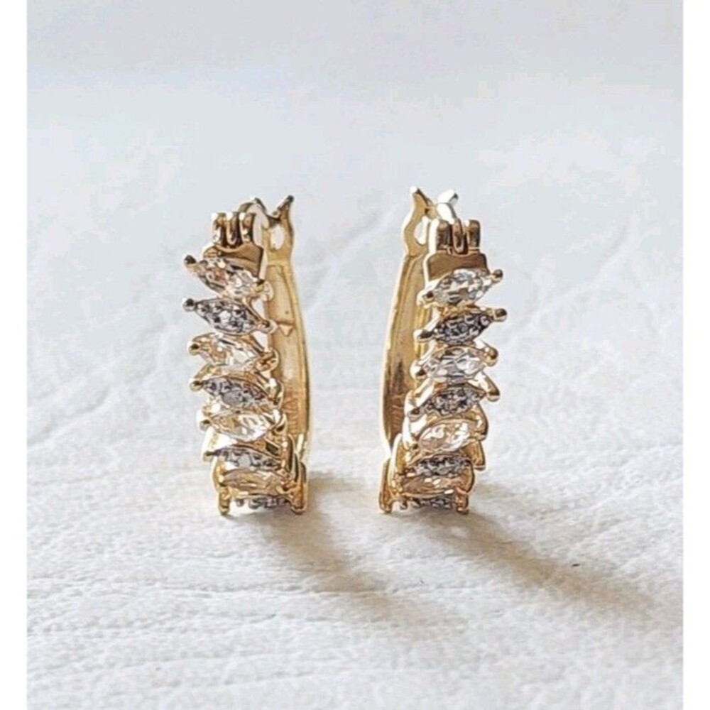 Vintage Ross-Simons White Topaz Gem Vermeil 925 Sterling Silver Hoop Earrings